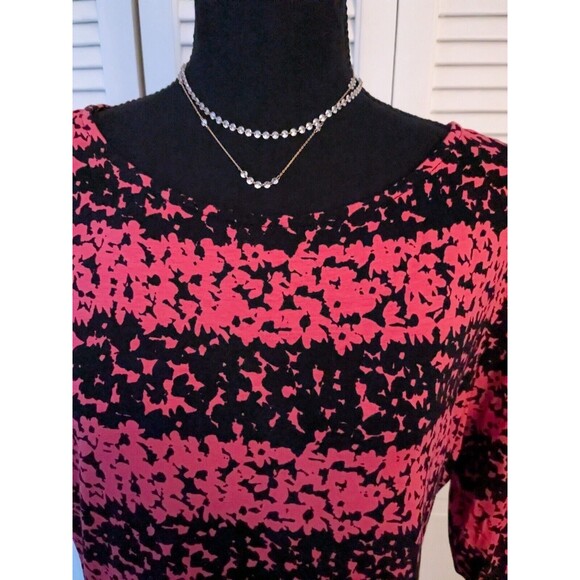 Elle Top Women's L Coral Pink Black Scoop Neck Keyhole Peplum Stretch Blouse - Picture 2 of 11